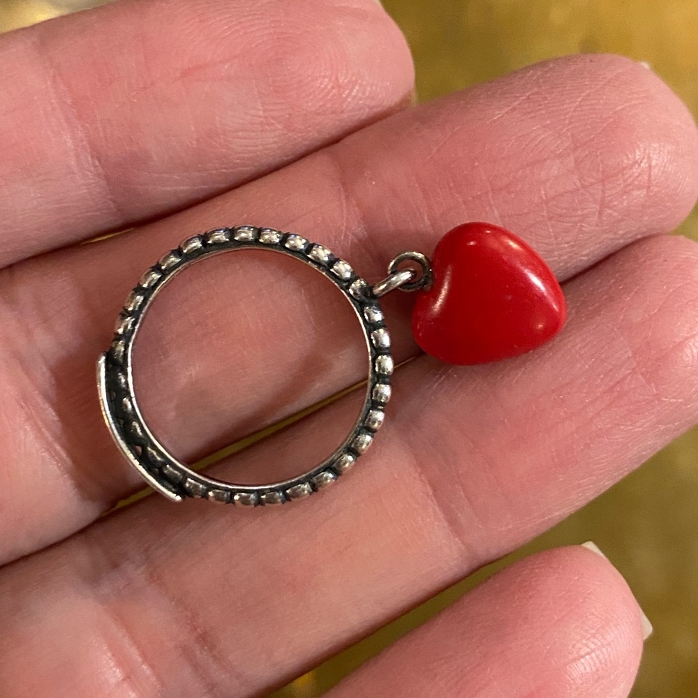 DIESEL Red Heart Dangle Ring .925